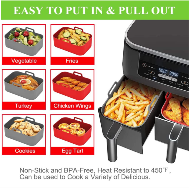 Pack of 2 Airfryer Silicone Liners Rectangle for Air Fryer Dual Basket 8 to 10 Qt, Food-grade Reusable Baking Tray Fit Ninja DZ201 DZ401 DZ550, 4 to 5 Qt Each, Double Zone Airfryer Accessories,MY SHOP,Pack of 2 Airfryer Silicone Liners Rectangle for Air Fryer Dual Basket 8 to 10 Qt, Food-grade Reusable Baking Tray Fit Ninja DZ201 DZ401 DZ550, 4 to 5 Qt Each, Double Zone Airfryer Accessories