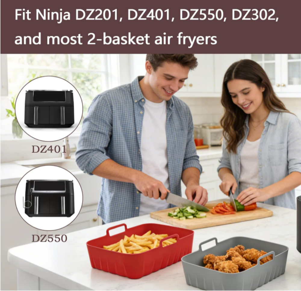Pack of 2 Airfryer Silicone Liners Rectangle for Air Fryer Dual Basket 8 to 10 Qt, Food-grade Reusable Baking Tray Fit Ninja DZ201 DZ401 DZ550, 4 to 5 Qt Each, Double Zone Airfryer Accessories,MY SHOP,Pack of 2 Airfryer Silicone Liners Rectangle for Air Fryer Dual Basket 8 to 10 Qt, Food-grade Reusable Baking Tray Fit Ninja DZ201 DZ401 DZ550, 4 to 5 Qt Each, Double Zone Airfryer Accessories