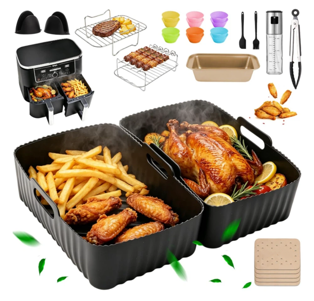 Ninja  Air Fryer Accessories - Airfryer Accessories for Ninja Foodi Max Dual Zone AF400EU AF300EU 7.6L-9.5L and Other Dual Zone Air Fryer, BPA-Free, Silicone Air Fryer Liner,MY SHOP,Ninja  Air Fryer Accessories - Airfryer Accessories for Ninja Foodi Max Dual Zone AF400EU AF300EU 7.6L-9.5L and Other Dual Zone Air Fryer, BPA-Free, Silicone Air Fryer Liner
