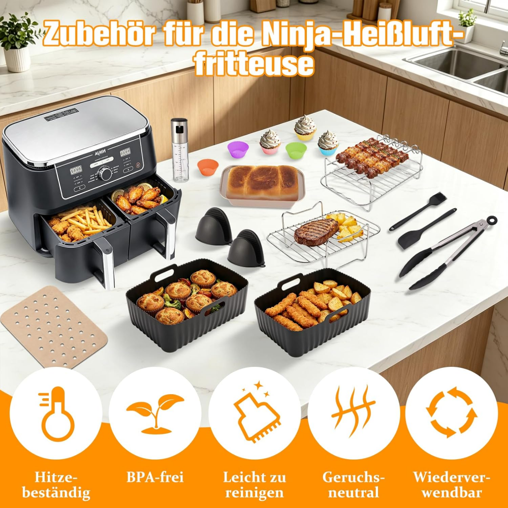 Ninja  Air Fryer Accessories - Airfryer Accessories for Ninja Foodi Max Dual Zone AF400EU AF300EU 7.6L-9.5L and Other Dual Zone Air Fryer, BPA-Free, Silicone Air Fryer Liner,MY SHOP,Ninja  Air Fryer Accessories - Airfryer Accessories for Ninja Foodi Max Dual Zone AF400EU AF300EU 7.6L-9.5L and Other Dual Zone Air Fryer, BPA-Free, Silicone Air Fryer Liner