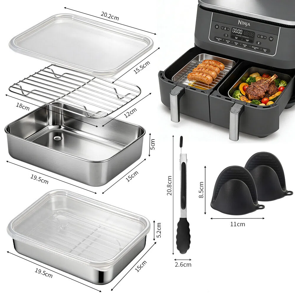Stainless Steel Baking Tray Mould for Ninja AF400EU, Toaster Oven Baking Pan 22*16*9.5cm ,Stainless Steel Rectangle Sheet Cake Pans with Covers, with Drip Rack and Heat Insulation Clip,Small Bakeware for Cakes Brownies, Non-toxic & Dishwasher Safe,MY SHOP,Stainless Steel Baking Tray Mould for Ninja AF400EU, Toaster Oven Baking Pan 22*16*9.5cm ,Stainless Steel Rectangle Sheet Cake Pans with Covers, with Drip Rack and Heat Insulation Clip,Small Bakeware for Cakes Brownies, Non-toxic & Dishwasher S