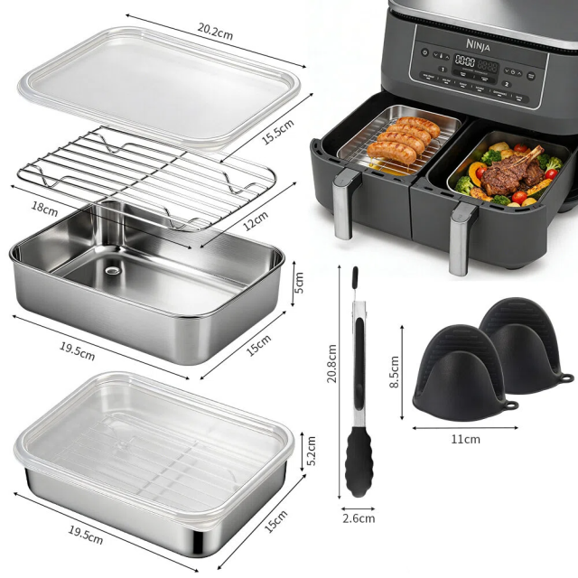 Stainless Steel Baking Tray Mould for Ninja AF400EU, Toaster Oven Baking Pan 22*16*9.5cm ,Stainless Steel Rectangle Sheet Cake Pans with Covers, with Drip Rack and Heat Insulation Clip,Small Bakeware for Cakes Brownies, Non-toxic & Dishwasher Safe,MY SHOP,Stainless Steel Baking Tray Mould for Ninja AF400EU, Toaster Oven Baking Pan 22*16*9.5cm ,Stainless Steel Rectangle Sheet Cake Pans with Covers, with Drip Rack and Heat Insulation Clip,Small Bakeware for Cakes Brownies, Non-toxic & Dishwasher S