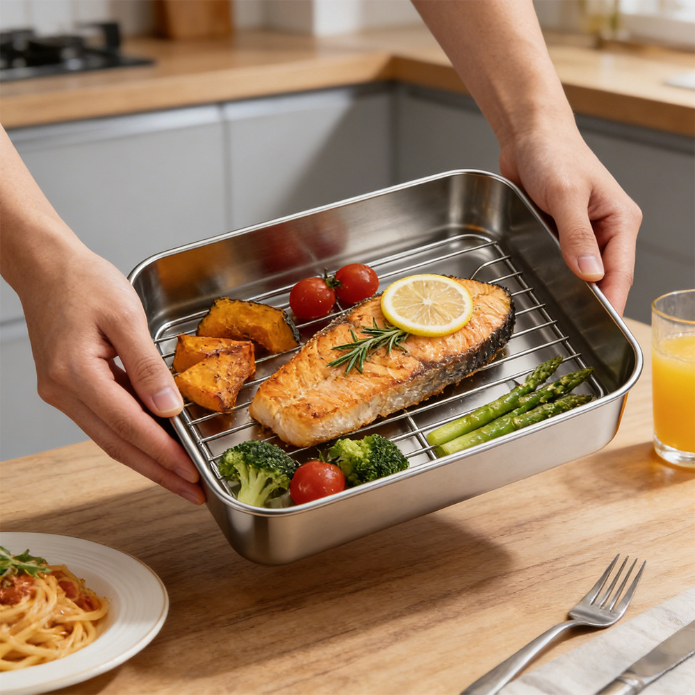 Stainless Steel Baking Tray Mould for Ninja AF400EU, Toaster Oven Baking Pan 22*16*9.5cm ,Stainless Steel Rectangle Sheet Cake Pans with Covers, with Drip Rack and Heat Insulation Clip,Small Bakeware for Cakes Brownies, Non-toxic & Dishwasher Safe,MY SHOP,Stainless Steel Baking Tray Mould for Ninja AF400EU, Toaster Oven Baking Pan 22*16*9.5cm ,Stainless Steel Rectangle Sheet Cake Pans with Covers, with Drip Rack and Heat Insulation Clip,Small Bakeware for Cakes Brownies, Non-toxic & Dishwasher S