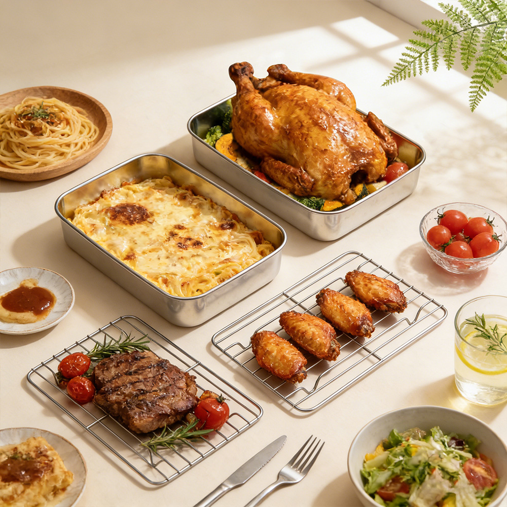 Stainless Steel Baking Tray Mould for Ninja AF400EU, Toaster Oven Baking Pan 22*16*9.5cm ,Stainless Steel Rectangle Sheet Cake Pans with Covers, with Drip Rack and Heat Insulation Clip,Small Bakeware for Cakes Brownies, Non-toxic & Dishwasher Safe,MY SHOP,Stainless Steel Baking Tray Mould for Ninja AF400EU, Toaster Oven Baking Pan 22*16*9.5cm ,Stainless Steel Rectangle Sheet Cake Pans with Covers, with Drip Rack and Heat Insulation Clip,Small Bakeware for Cakes Brownies, Non-toxic & Dishwasher S