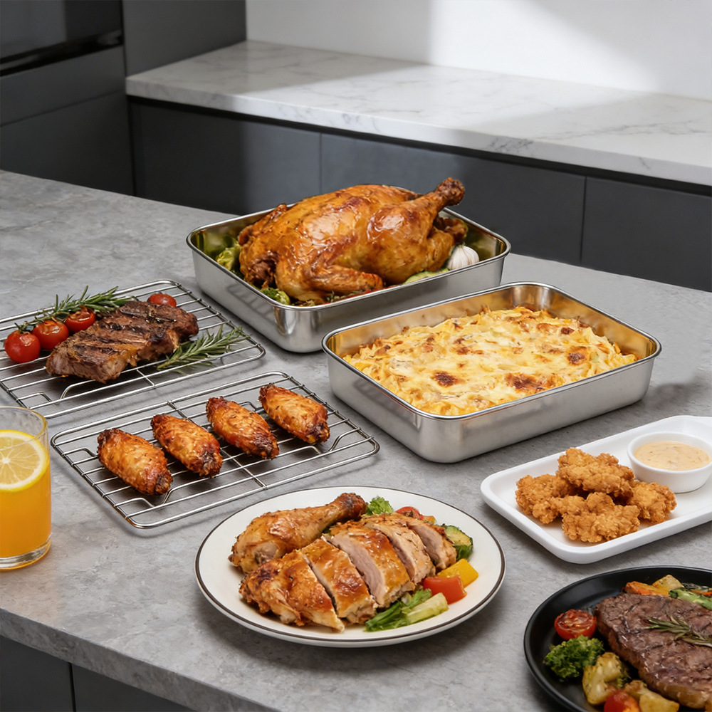 Stainless Steel Baking Tray Mould for Ninja AF400EU, Toaster Oven Baking Pan 22*16*9.5cm ,Stainless Steel Rectangle Sheet Cake Pans with Covers, with Drip Rack and Heat Insulation Clip,Small Bakeware for Cakes Brownies, Non-toxic & Dishwasher Safe,MY SHOP,Stainless Steel Baking Tray Mould for Ninja AF400EU, Toaster Oven Baking Pan 22*16*9.5cm ,Stainless Steel Rectangle Sheet Cake Pans with Covers, with Drip Rack and Heat Insulation Clip,Small Bakeware for Cakes Brownies, Non-toxic & Dishwasher S