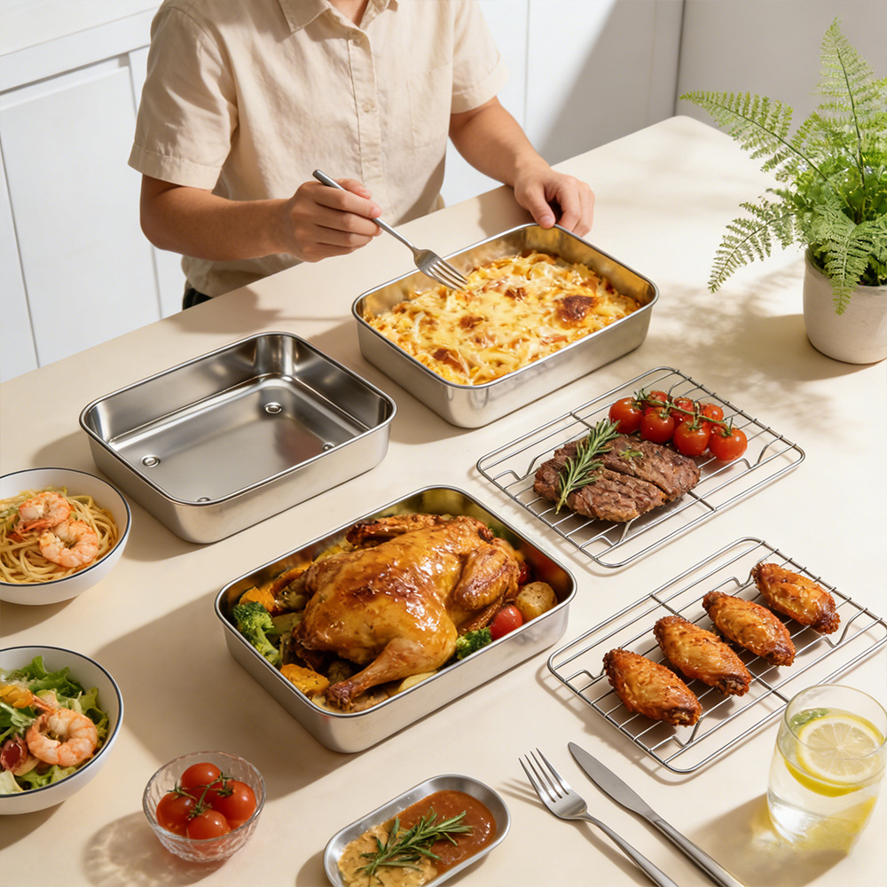 Stainless Steel Baking Tray Mould for Ninja AF400EU, Toaster Oven Baking Pan 22*16*9.5cm ,Stainless Steel Rectangle Sheet Cake Pans with Covers, with Drip Rack and Heat Insulation Clip,Small Bakeware for Cakes Brownies, Non-toxic & Dishwasher Safe,MY SHOP,Stainless Steel Baking Tray Mould for Ninja AF400EU, Toaster Oven Baking Pan 22*16*9.5cm ,Stainless Steel Rectangle Sheet Cake Pans with Covers, with Drip Rack and Heat Insulation Clip,Small Bakeware for Cakes Brownies, Non-toxic & Dishwasher S