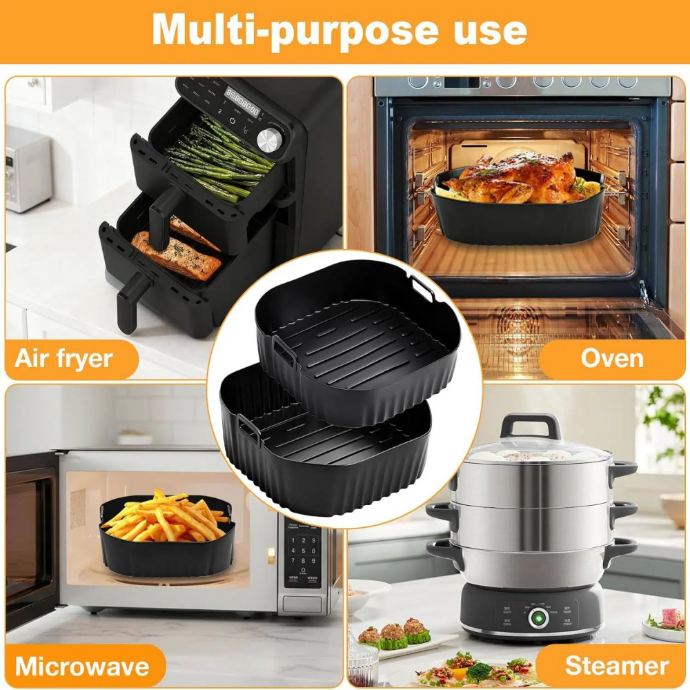 Square Silicone Air Fryer Liners 2 Pack, Compatible with Hot Air Fryer 10.8 L Double Stack Airfryer, Accessories for Cosori Air Fryer CAF-DC112-ADE (6.5L & 4.3L), Reusable Silicone Basket, Air Fryer Accessories,MY SHOP,Square Silicone Air Fryer Liners 2 Pack, Compatible with Hot Air Fryer 10.8 L Double Stack Airfryer, Accessories for Cosori Air Fryer CAF-DC112-ADE (6.5L & 4.3L), Reusable Silicone Basket, Air Fryer Accessories