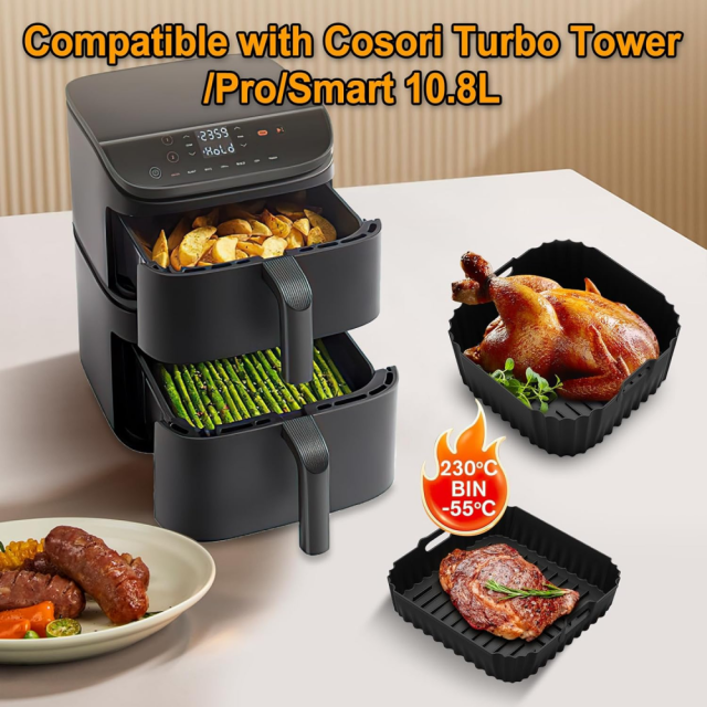 Hot Air Fryer Accessories for Cosori Turbo Tower Pro Smart 10.8 L, BPA-Free Airfryer Silicone Mould for Cosori Double Stack 6.5 L/4.3 L Air Fryer Silicone Insert, Airfryer Accessory Set Reusable,MY SHOP,Hot Air Fryer Accessories for Cosori Turbo Tower Pro Smart 10.8 L, BPA-Free Airfryer Silicone Mould for Cosori Double Stack 6.5 L/4.3 L Air Fryer Silicone Insert, Airfryer Accessory Set Reusable