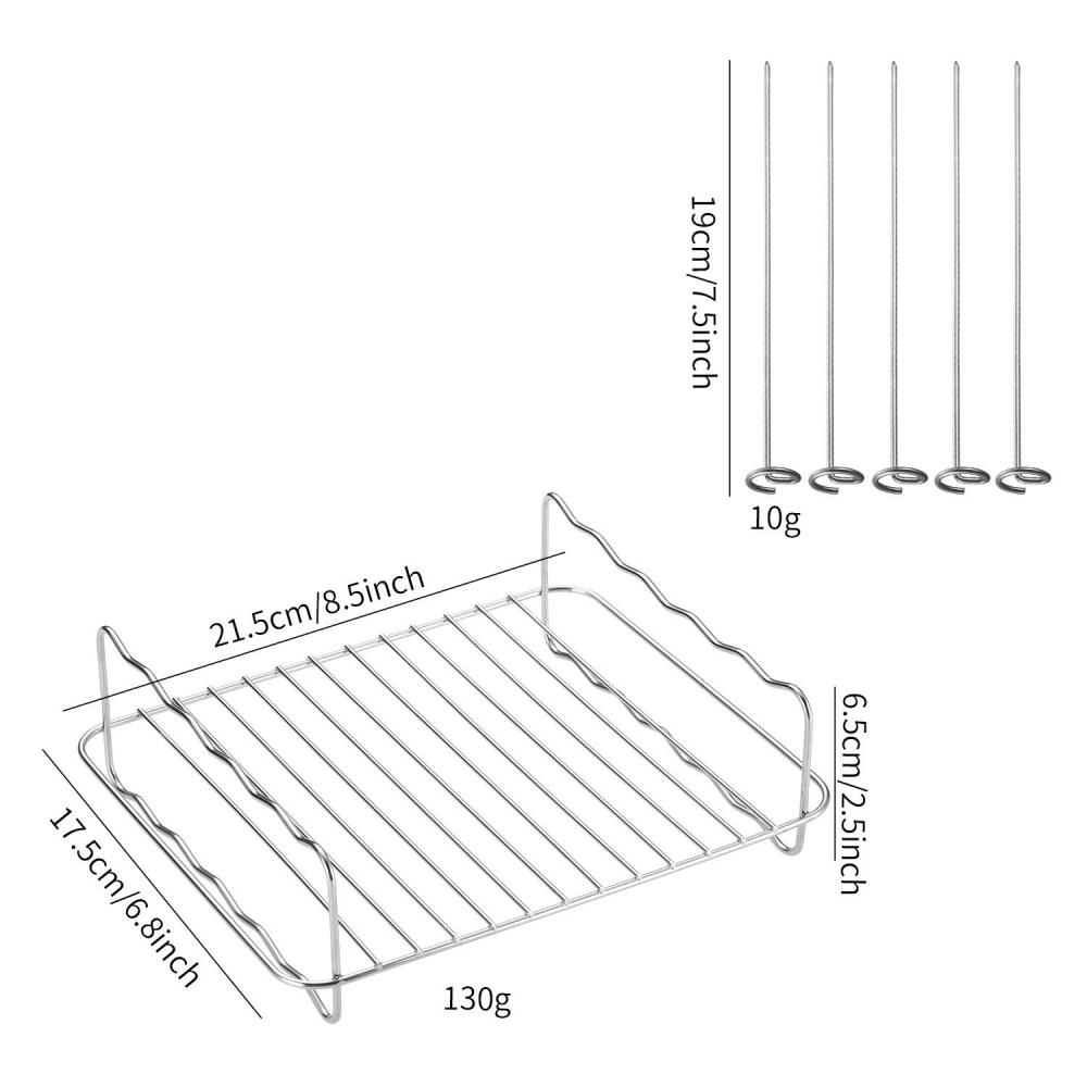 Air Fryer Rack Stainless Steel Oven Cooking Rack Barbecue Meat Drying Dishwasher Safe, comes with 5 Skewers,Rectangular Double Grill Holder, Heat Resistant and Easy to Clean,MY SHOP,Air Fryer Rack Stainless Steel Oven Cooking Rack Barbecue Meat Drying Dishwasher Safe, comes with 5 Skewers,Rectangular Double Grill Holder, Heat Resistant and Easy to Clean