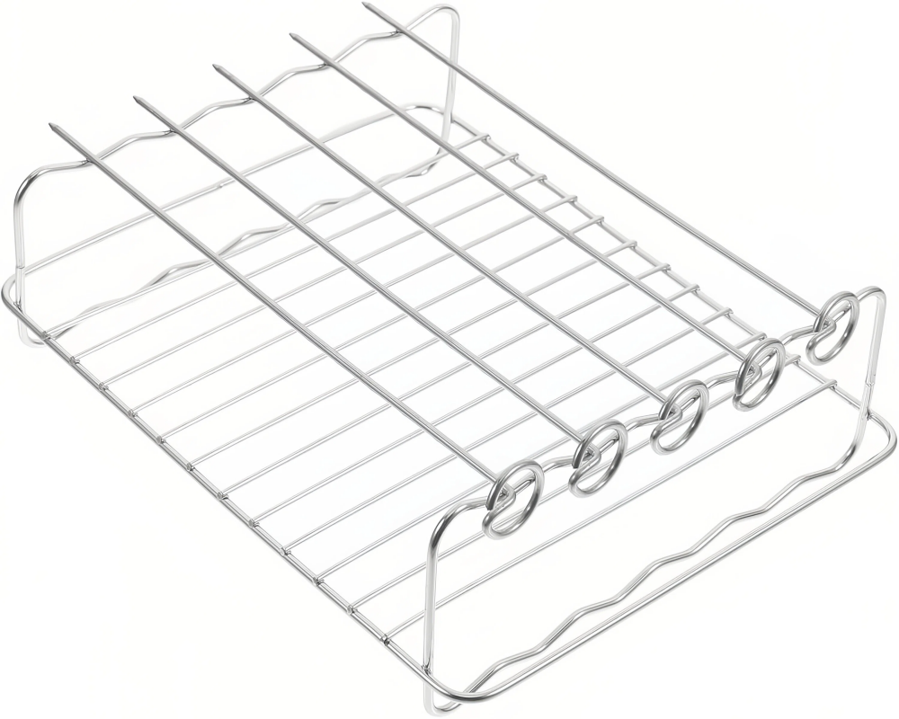 Air Fryer Rack Stainless Steel Oven Cooking Rack Barbecue Meat Drying Dishwasher Safe, comes with 5 Skewers,Rectangular Double Grill Holder, Heat Resistant and Easy to Clean,MY SHOP,Air Fryer Rack Stainless Steel Oven Cooking Rack Barbecue Meat Drying Dishwasher Safe, comes with 5 Skewers,Rectangular Double Grill Holder, Heat Resistant and Easy to Clean