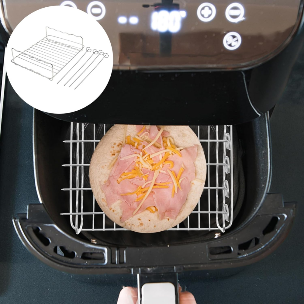 Air Fryer Rack Stainless Steel Oven Cooking Rack Barbecue Meat Drying Dishwasher Safe, comes with 5 Skewers,Rectangular Double Grill Holder, Heat Resistant and Easy to Clean,MY SHOP,Air Fryer Rack Stainless Steel Oven Cooking Rack Barbecue Meat Drying Dishwasher Safe, comes with 5 Skewers,Rectangular Double Grill Holder, Heat Resistant and Easy to Clean