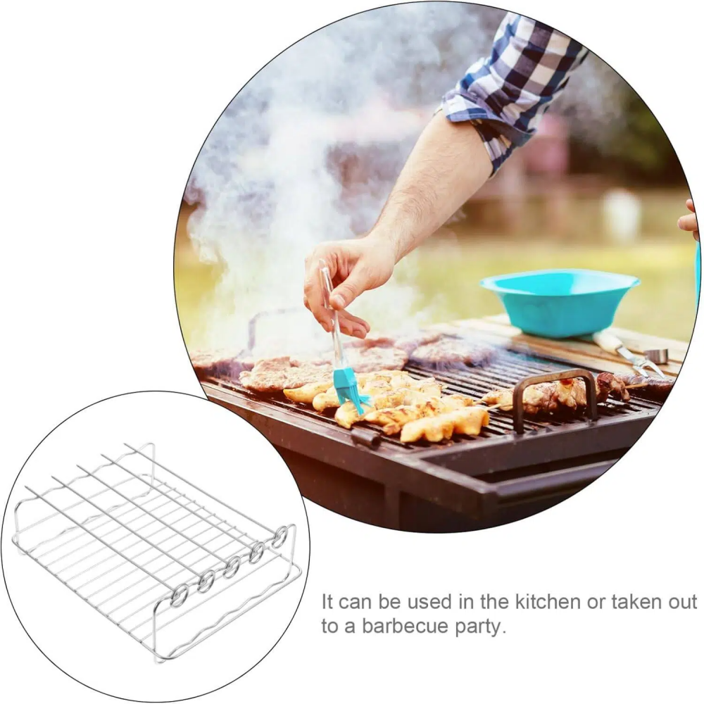 Air Fryer Rack Stainless Steel Oven Cooking Rack Barbecue Meat Drying Dishwasher Safe, comes with 5 Skewers,Rectangular Double Grill Holder, Heat Resistant and Easy to Clean,MY SHOP,Air Fryer Rack Stainless Steel Oven Cooking Rack Barbecue Meat Drying Dishwasher Safe, comes with 5 Skewers,Rectangular Double Grill Holder, Heat Resistant and Easy to Clean