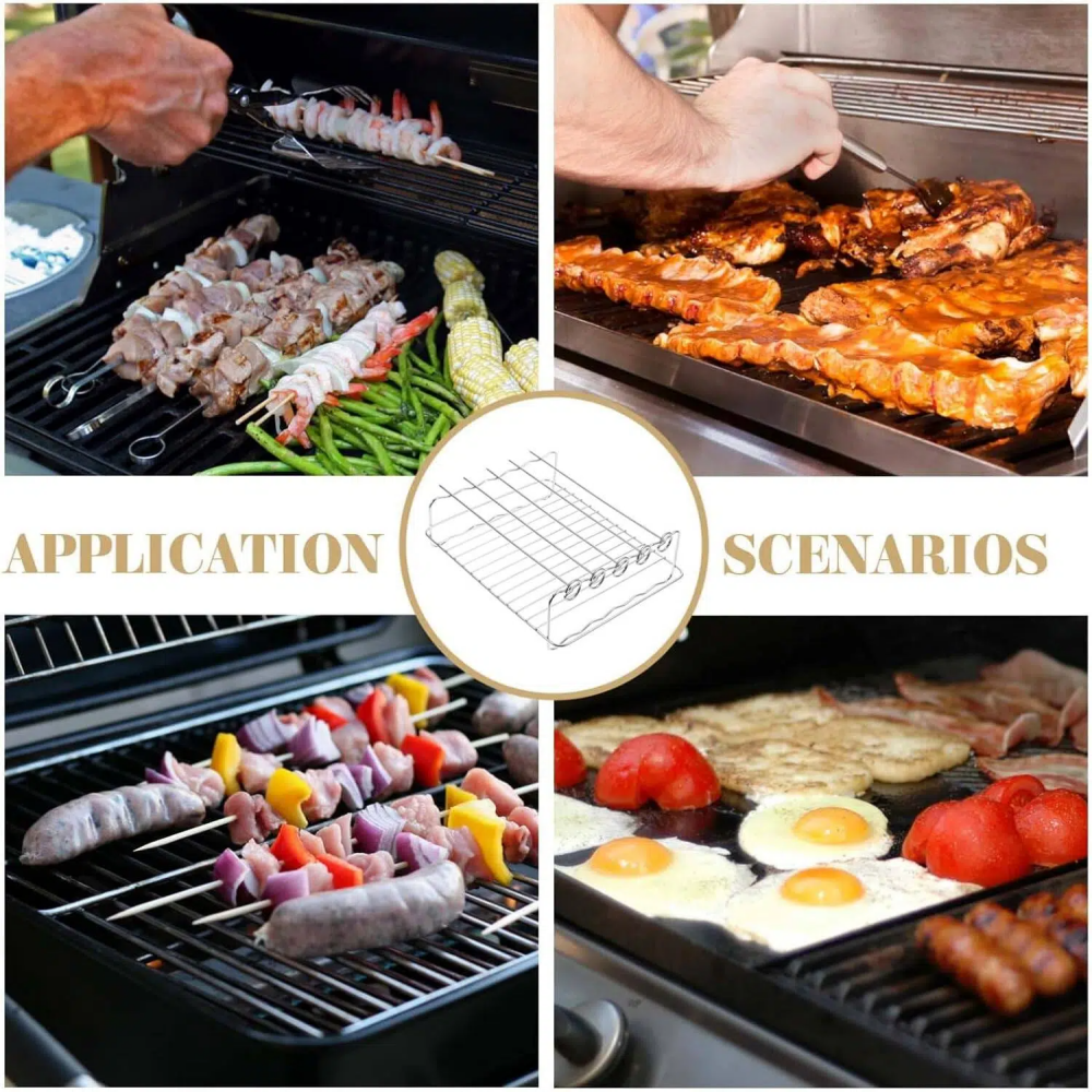 Air Fryer Rack Stainless Steel Oven Cooking Rack Barbecue Meat Drying Dishwasher Safe, comes with 5 Skewers,Rectangular Double Grill Holder, Heat Resistant and Easy to Clean,MY SHOP,Air Fryer Rack Stainless Steel Oven Cooking Rack Barbecue Meat Drying Dishwasher Safe, comes with 5 Skewers,Rectangular Double Grill Holder, Heat Resistant and Easy to Clean