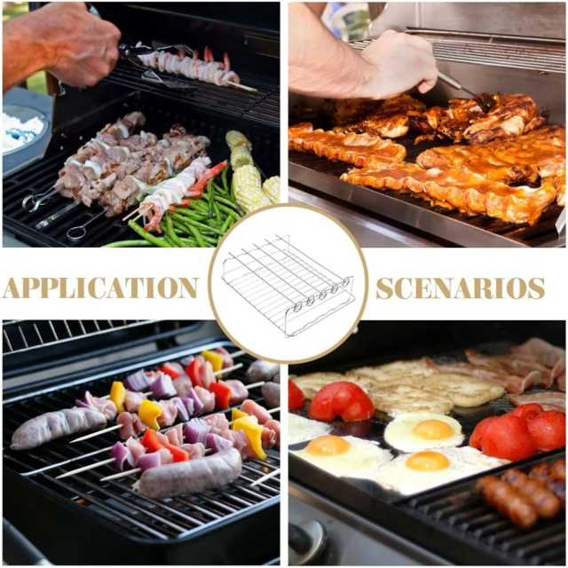 Air Fryer Rack Stainless Steel Oven Cooking Rack Barbecue Meat Drying Dishwasher Safe, comes with 5 Skewers,Rectangular Double Grill Holder, Heat Resistant and Easy to Clean,MY SHOP,Air Fryer Rack Stainless Steel Oven Cooking Rack Barbecue Meat Drying Dishwasher Safe, comes with 5 Skewers,Rectangular Double Grill Holder, Heat Resistant and Easy to Clean