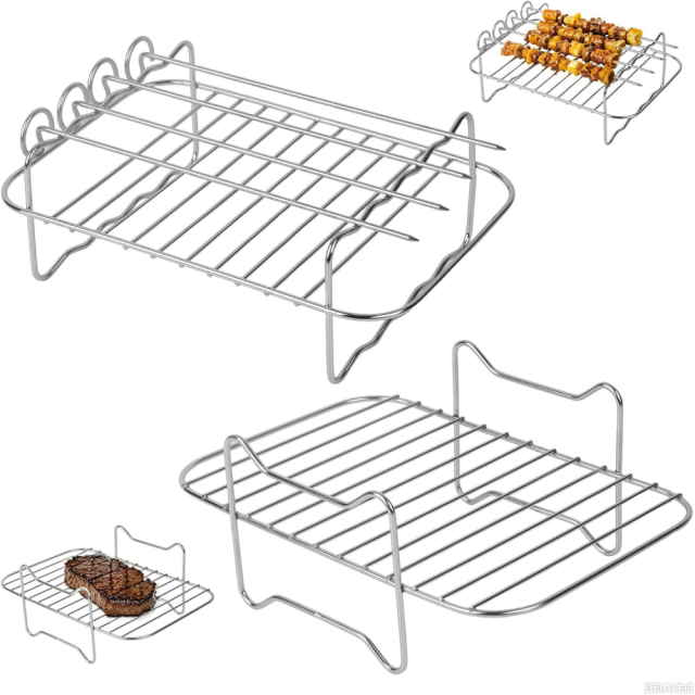Air Fryer Racks Air Fryer Accessories Compatible with Ninja Food Dual Zone Air Fryer [AF300EU] [AF400EU] 304 Stainless Steel,Compatible with Most Hot Air Fryers, comes with 4 Skewers,MY SHOP,Air Fryer Racks Air Fryer Accessories Compatible with Ninja Food Dual Zone Air Fryer [AF300EU] [AF400EU] 304 Stainless Steel,Compatible with Most Hot Air Fryers, comes with 4 Skewers