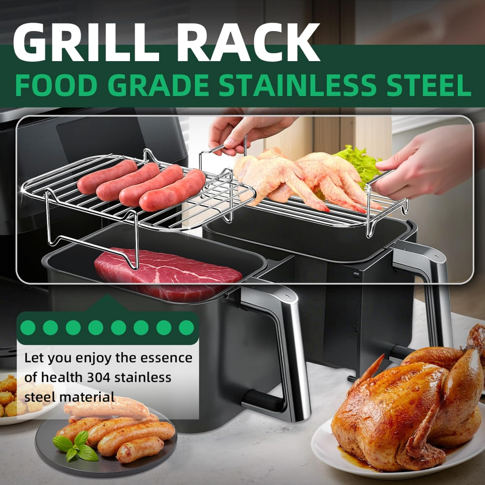 Air Fryer Racks Air Fryer Accessories Compatible with Ninja Food Dual Zone Air Fryer [AF300EU] [AF400EU] 304 Stainless Steel,Compatible with Most Hot Air Fryers, comes with 4 Skewers,MY SHOP,Air Fryer Racks Air Fryer Accessories Compatible with Ninja Food Dual Zone Air Fryer [AF300EU] [AF400EU] 304 Stainless Steel,Compatible with Most Hot Air Fryers, comes with 4 Skewers