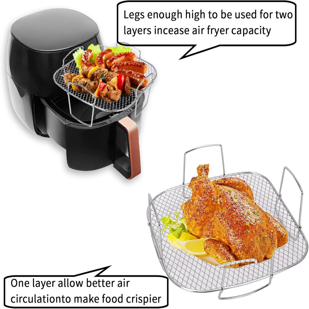 Air Fryer Rack for Cosori 5.5L, Square Air Fryer Accessories, Stainless Steel Air Fryer Rack for Instant Vortex Plus 8.5L, Cosori 6.4L, Gourmia 6.7L, Tefal 6.5L Airfryer Cooking,MY SHOP,Air Fryer Rack for Cosori 5.5L, Square Air Fryer Accessories, Stainless Steel Air Fryer Rack for Instant Vortex Plus 8.5L, Cosori 6.4L, Gourmia 6.7L, Tefal 6.5L Airfryer Cooking
