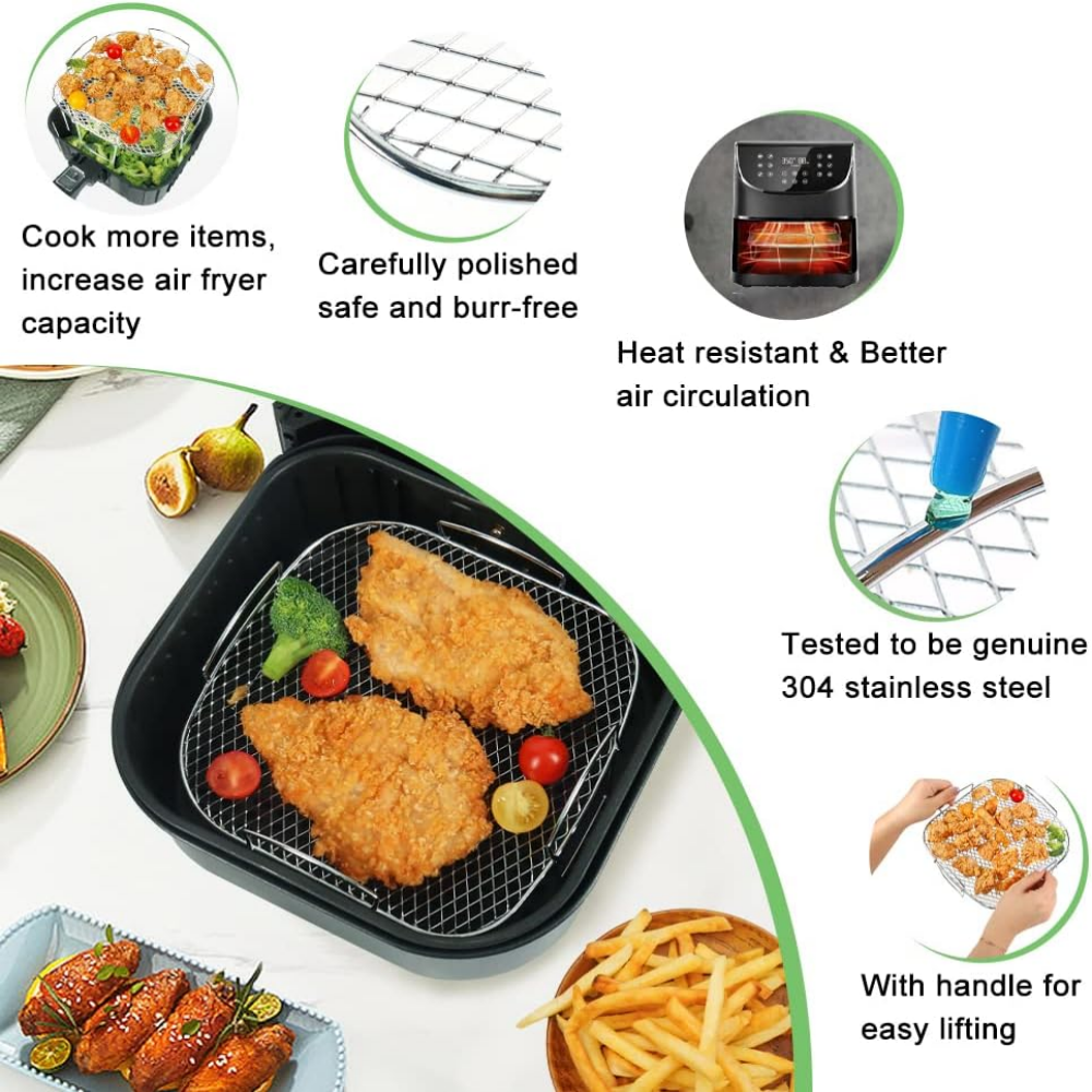 Air Fryer Rack for Cosori 5.5L, Square Air Fryer Accessories, Stainless Steel Air Fryer Rack for Instant Vortex Plus 8.5L, Cosori 6.4L, Gourmia 6.7L, Tefal 6.5L Airfryer Cooking,MY SHOP,Air Fryer Rack for Cosori 5.5L, Square Air Fryer Accessories, Stainless Steel Air Fryer Rack for Instant Vortex Plus 8.5L, Cosori 6.4L, Gourmia 6.7L, Tefal 6.5L Airfryer Cooking