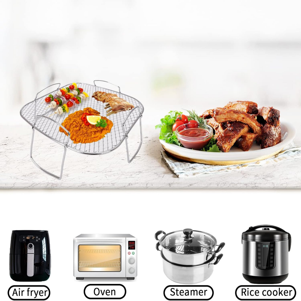 Air Fryer Rack for Cosori 5.5L, Square Air Fryer Accessories, Stainless Steel Air Fryer Rack for Instant Vortex Plus 8.5L, Cosori 6.4L, Gourmia 6.7L, Tefal 6.5L Airfryer Cooking,MY SHOP,Air Fryer Rack for Cosori 5.5L, Square Air Fryer Accessories, Stainless Steel Air Fryer Rack for Instant Vortex Plus 8.5L, Cosori 6.4L, Gourmia 6.7L, Tefal 6.5L Airfryer Cooking