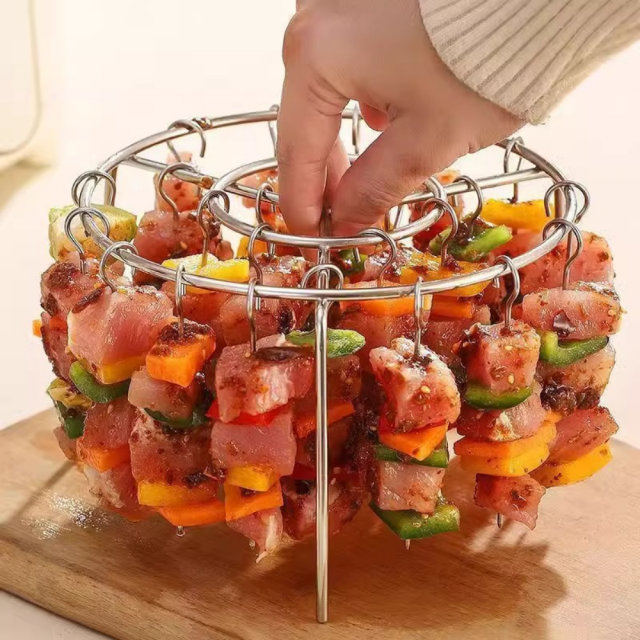 Round Air Fryer Grill with 24 Steel Sticks Food Grade Stainless Steel Cooking Rack Portable Vertical Household Skewer Grill for Air Fryers Ovens,MY SHOP,Round Air Fryer Grill with 24 Steel Sticks Food Grade Stainless Steel Cooking Rack Portable Vertical Household Skewer Grill for Air Fryers Ovens