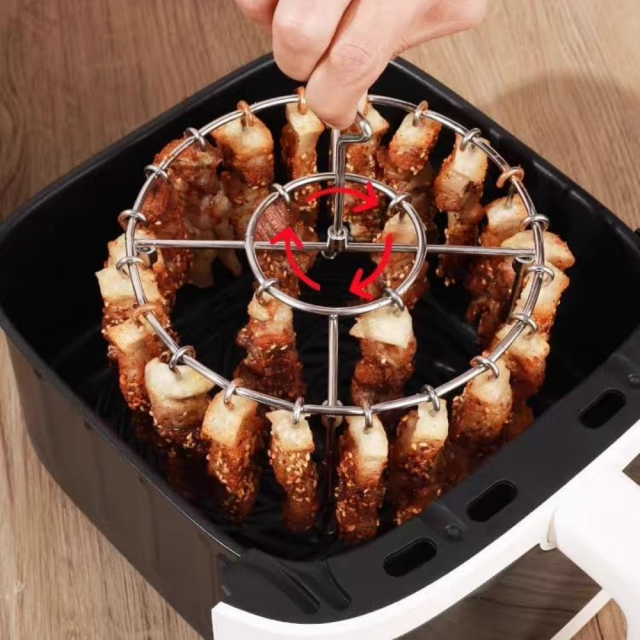 Round Air Fryer Grill with 24 Steel Sticks Food Grade Stainless Steel Cooking Rack Portable Vertical Household Skewer Grill for Air Fryers Ovens,MY SHOP,Round Air Fryer Grill with 24 Steel Sticks Food Grade Stainless Steel Cooking Rack Portable Vertical Household Skewer Grill for Air Fryers Ovens