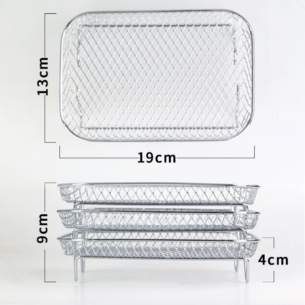 Set of 3 Stackable 304 Stainless Steel Cooking Grate & Baking Tray for Air Fryers Universal for Hot Air Fryers Dishwasher Safe & Multi-layer (Rectangle),MY SHOP,Set of 3 Stackable 304 Stainless Steel Cooking Grate & Baking Tray for Air Fryers Universal for Hot Air Fryers Dishwasher Safe & Multi-layer (Rectangle)