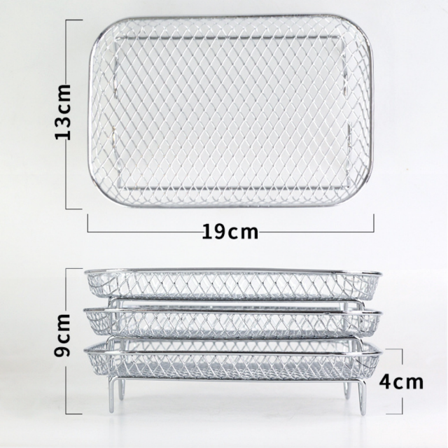 Set of 3 Stackable 304 Stainless Steel Cooking Grate & Baking Tray for Air Fryers Universal for Hot Air Fryers Dishwasher Safe & Multi-layer (Rectangle),MY SHOP,Set of 3 Stackable 304 Stainless Steel Cooking Grate & Baking Tray for Air Fryers Universal for Hot Air Fryers Dishwasher Safe & Multi-layer (Rectangle)