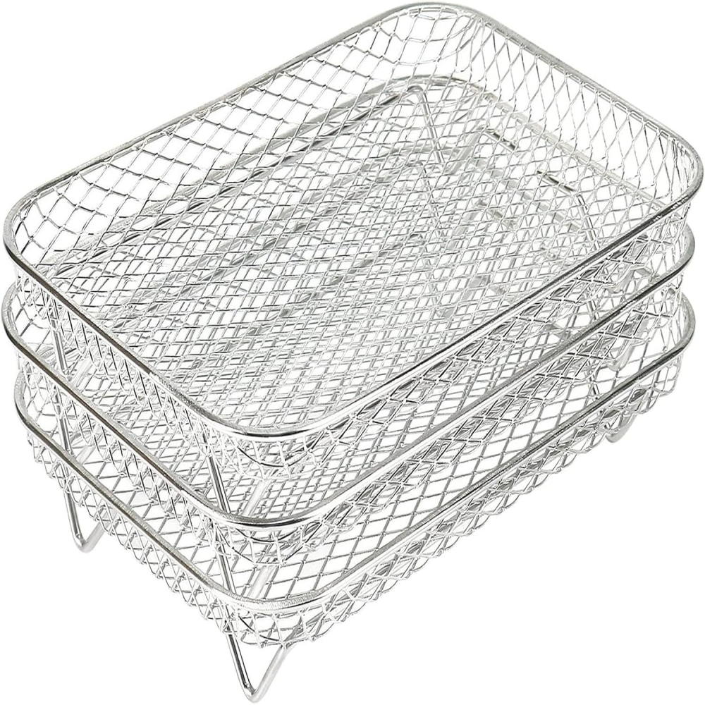 Set of 3 Stackable 304 Stainless Steel Cooking Grate & Baking Tray for Air Fryers Universal for Hot Air Fryers Dishwasher Safe & Multi-layer (Rectangle),MY SHOP,Set of 3 Stackable 304 Stainless Steel Cooking Grate & Baking Tray for Air Fryers Universal for Hot Air Fryers Dishwasher Safe & Multi-layer (Rectangle)