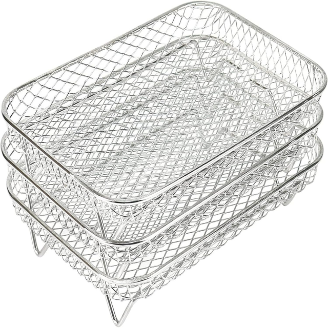 Set of 3 Stackable 304 Stainless Steel Cooking Grate & Baking Tray for Air Fryers Universal for Hot Air Fryers Dishwasher Safe & Multi-layer (Rectangle),MY SHOP,Set of 3 Stackable 304 Stainless Steel Cooking Grate & Baking Tray for Air Fryers Universal for Hot Air Fryers Dishwasher Safe & Multi-layer (Rectangle)