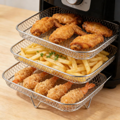 Set of 3 Stackable 304 Stainless Steel Cooking Grate & Baking Tray for Air Fryers Universal for Hot Air Fryers Dishwasher Safe & Multi-layer (Rectangle),MY SHOP,Set of 3 Stackable 304 Stainless Steel Cooking Grate & Baking Tray for Air Fryers Universal for Hot Air Fryers Dishwasher Safe & Multi-layer (Rectangle)