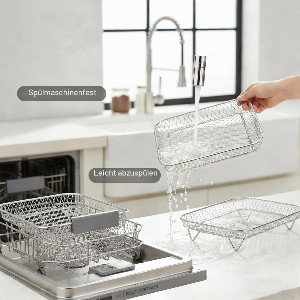 Set of 3 Stackable 304 Stainless Steel Cooking Grate & Baking Tray for Air Fryers Universal for Hot Air Fryers Dishwasher Safe & Multi-layer (Rectangle),MY SHOP,Set of 3 Stackable 304 Stainless Steel Cooking Grate & Baking Tray for Air Fryers Universal for Hot Air Fryers Dishwasher Safe & Multi-layer (Rectangle)