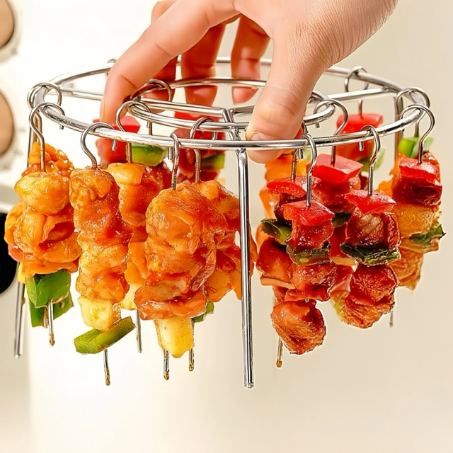 Round Air Fryer Grill with 24 Steel Sticks Food Grade Stainless Steel Cooking Rack Portable Vertical Household Skewer Grill for Air Fryers Ovens,MY SHOP,Round Air Fryer Grill with 24 Steel Sticks Food Grade Stainless Steel Cooking Rack Portable Vertical Household Skewer Grill for Air Fryers Ovens