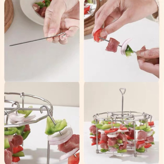 Round Air Fryer Grill with 24 Steel Sticks Food Grade Stainless Steel Cooking Rack Portable Vertical Household Skewer Grill for Air Fryers Ovens,MY SHOP,Round Air Fryer Grill with 24 Steel Sticks Food Grade Stainless Steel Cooking Rack Portable Vertical Household Skewer Grill for Air Fryers Ovens