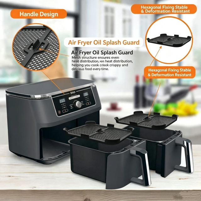 Hot Air Fryer Splash Guard for Ninja Foodi MAX Dual Zone 9.5 L AF400EU/ AF451/DZ401 | Reusable Airfryer Accessories for Ninja 9.5L AF400EU Grid Against Syringes,MY SHOP,Hot Air Fryer Splash Guard for Ninja Foodi MAX Dual Zone 9.5 L AF400EU/ AF451/DZ401 | Reusable Airfryer Accessories for Ninja 9.5L AF400EU Grid Against Syringes