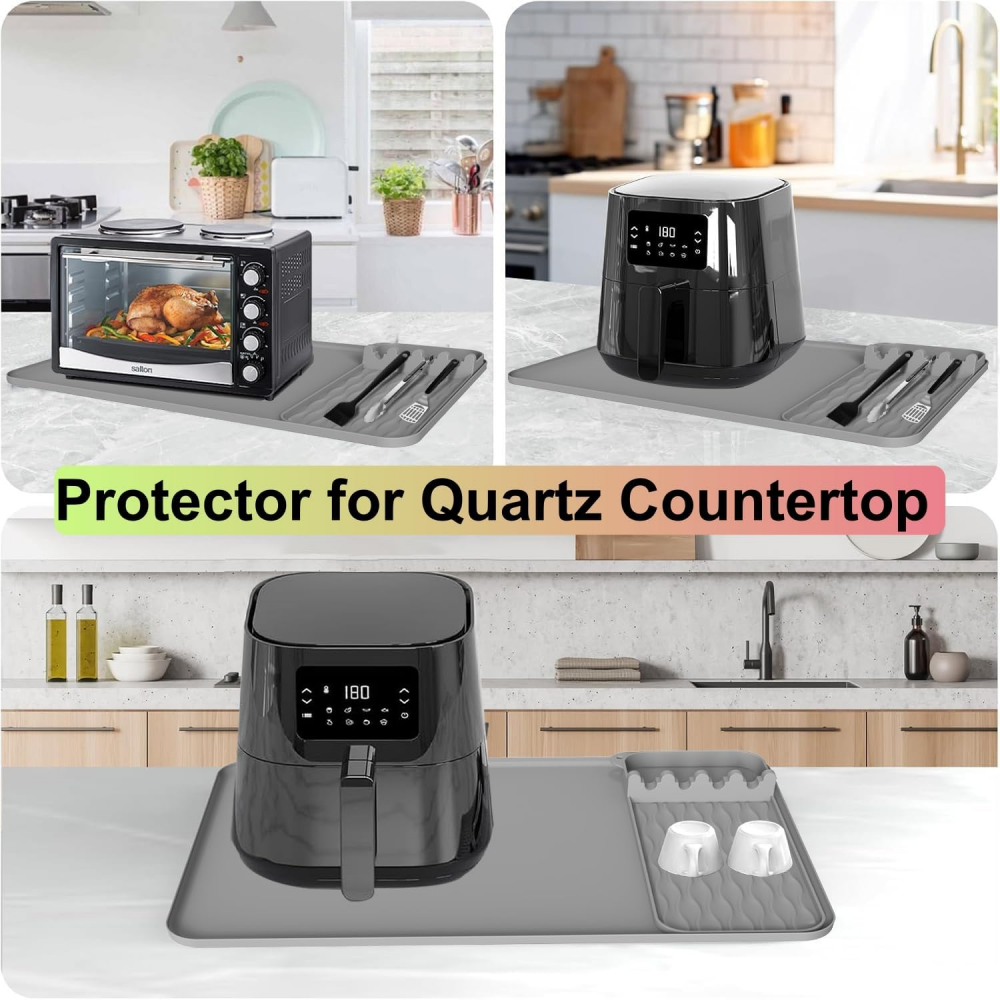 2-IN-1 Silicone Heat Resistant Mats for Countertop, 25x15" Air Fryer Mat | with Utensil Holder Pad, Compatible with Ninja, Cosori, Chefman, Kitchen Countertop Protector for Travel,MY SHOP,2-IN-1 Silicone Heat Resistant Mats for Countertop, 25x15" Air Fryer Mat | with Utensil Holder Pad, Compatible with Ninja, Cosori, Chefman, Kitchen Countertop Protector for Travel