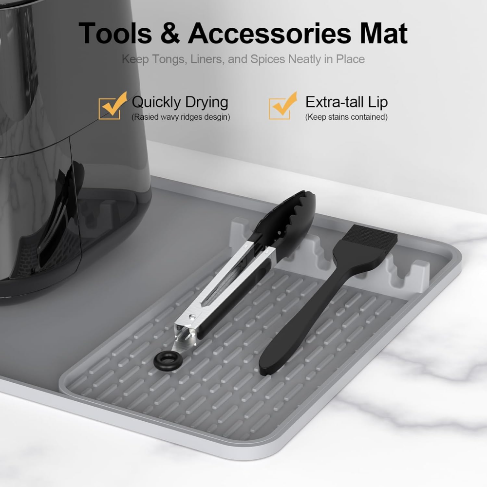 2-IN-1 Silicone Heat Resistant Mats for Countertop, 25x15" Air Fryer Mat | with Utensil Holder Pad, Compatible with Ninja, Cosori, Chefman, Kitchen Countertop Protector for Travel,MY SHOP,2-IN-1 Silicone Heat Resistant Mats for Countertop, 25x15" Air Fryer Mat | with Utensil Holder Pad, Compatible with Ninja, Cosori, Chefman, Kitchen Countertop Protector for Travel