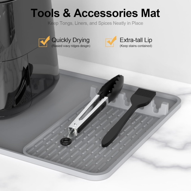 2-IN-1 Silicone Heat Resistant Mats for Countertop, 25x15" Air Fryer Mat | with Utensil Holder Pad, Compatible with Ninja, Cosori, Chefman, Kitchen Countertop Protector for Travel,MY SHOP,2-IN-1 Silicone Heat Resistant Mats for Countertop, 25x15" Air Fryer Mat | with Utensil Holder Pad, Compatible with Ninja, Cosori, Chefman, Kitchen Countertop Protector for Travel