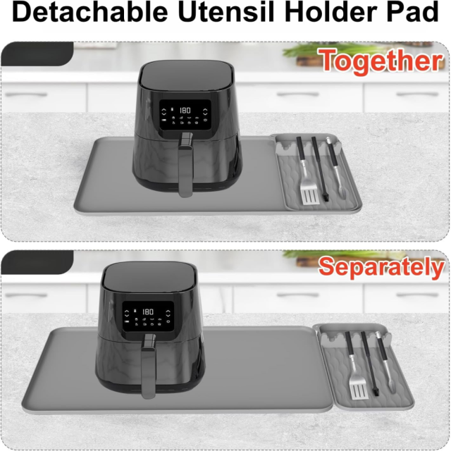 2-IN-1 Silicone Heat Resistant Mats for Countertop, 25x15" Air Fryer Mat | with Utensil Holder Pad, Compatible with Ninja, Cosori, Chefman, Kitchen Countertop Protector for Travel,MY SHOP,2-IN-1 Silicone Heat Resistant Mats for Countertop, 25x15" Air Fryer Mat | with Utensil Holder Pad, Compatible with Ninja, Cosori, Chefman, Kitchen Countertop Protector for Travel
