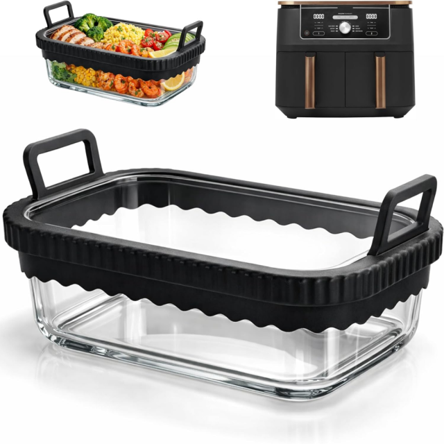 Air Fryer Glass Liner Reusable, Casserole Dish Airfryer for Cosori Hot Air Fryer 2 Chambers/Ninja Hot Air Fryer AF400EU/SL400EU/AF500EU/Glass Airfryer Accessories, BPA-Free, Removable Silicone Ring,MY SHOP,Air Fryer Glass Liner Reusable, Casserole Dish Airfryer for Cosori Hot Air Fryer 2 Chambers/Ninja Hot Air Fryer AF400EU/SL400EU/AF500EU/Glass Airfryer Accessories, BPA-Free, Removable Silicone Ring