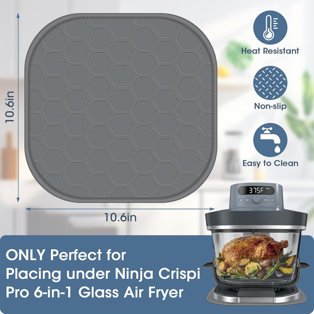 Heat Resistant Mat for Ninja Crispi Pro 6-in-1 Glass Air Fryer, Anti-slip Countertop Protector Silicone Mat Compatible with Ninja Crispi Pro Base, Dishwasher Safe, Grey & Black,MY SHOP,Heat Resistant Mat for Ninja Crispi Pro 6-in-1 Glass Air Fryer, Anti-slip Countertop Protector Silicone Mat Compatible with Ninja Crispi Pro Base, Dishwasher Safe, Grey & Black