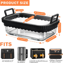 Air Fryer Glass Liner Reusable, Casserole Dish Airfryer for Cosori Hot Air Fryer 2 Chambers/Ninja Hot Air Fryer AF400EU/SL400EU/AF500EU/Glass Airfryer Accessories, BPA-Free, Removable Silicone Ring,MY SHOP,Air Fryer Glass Liner Reusable, Casserole Dish Airfryer for Cosori Hot Air Fryer 2 Chambers/Ninja Hot Air Fryer AF400EU/SL400EU/AF500EU/Glass Airfryer Accessories, BPA-Free, Removable Silicone Ring