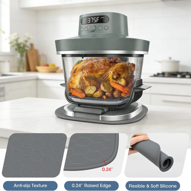 Heat Resistant Mat for Ninja Crispi Pro 6-in-1 Glass Air Fryer, Anti-slip Countertop Protector Silicone Mat Compatible with Ninja Crispi Pro Base, Dishwasher Safe, Grey & Black,MY SHOP,Heat Resistant Mat for Ninja Crispi Pro 6-in-1 Glass Air Fryer, Anti-slip Countertop Protector Silicone Mat Compatible with Ninja Crispi Pro Base, Dishwasher Safe, Grey & Black