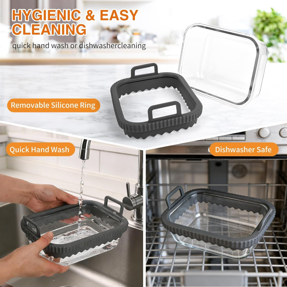 Air Fryer Glass Liner Reusable, Casserole Dish Airfryer for Cosori Hot Air Fryer 2 Chambers/Ninja Hot Air Fryer AF400EU/SL400EU/AF500EU/Glass Airfryer Accessories, BPA-Free, Removable Silicone Ring,MY SHOP,Air Fryer Glass Liner Reusable, Casserole Dish Airfryer for Cosori Hot Air Fryer 2 Chambers/Ninja Hot Air Fryer AF400EU/SL400EU/AF500EU/Glass Airfryer Accessories, BPA-Free, Removable Silicone Ring