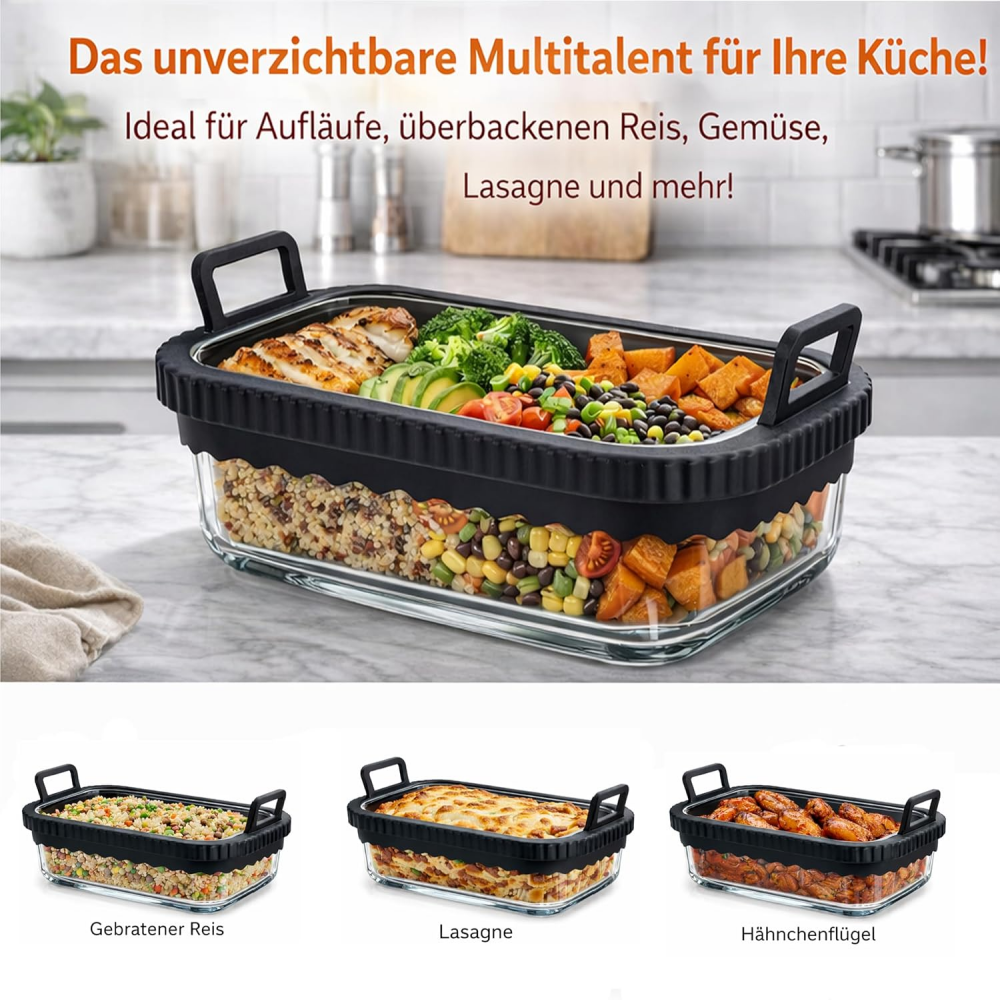 Air Fryer Glass Liner Reusable, Casserole Dish Airfryer for Cosori Hot Air Fryer 2 Chambers/Ninja Hot Air Fryer AF400EU/SL400EU/AF500EU/Glass Airfryer Accessories, BPA-Free, Removable Silicone Ring,MY SHOP,Air Fryer Glass Liner Reusable, Casserole Dish Airfryer for Cosori Hot Air Fryer 2 Chambers/Ninja Hot Air Fryer AF400EU/SL400EU/AF500EU/Glass Airfryer Accessories, BPA-Free, Removable Silicone Ring