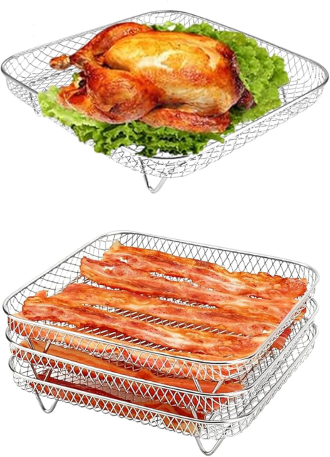Hot Air Fryer Grill Grate Accessories, Cooking Grate and Steaming Rack on 304 Stainless Steel Fit 3.5-5.8QT, Dehydrate Rack Airfryer Grill Pan Air Fryers for Ninja Power Airfryer ( 20 x 20 x 4 cm),MY SHOP,Hot Air Fryer Grill Grate Accessories, Cooking Grate and Steaming Rack on 304 Stainless Steel Fit 3.5-5.8QT, Dehydrate Rack Airfryer Grill Pan Air Fryers for Ninja Power Airfryer ( 20 x 20 x 4 cm)