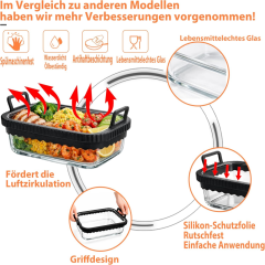 Air Fryer Glass Liner Reusable, Casserole Dish Airfryer for Cosori Hot Air Fryer 2 Chambers/Ninja Hot Air Fryer AF400EU/SL400EU/AF500EU/Glass Airfryer Accessories, BPA-Free, Removable Silicone Ring,MY SHOP,Air Fryer Glass Liner Reusable, Casserole Dish Airfryer for Cosori Hot Air Fryer 2 Chambers/Ninja Hot Air Fryer AF400EU/SL400EU/AF500EU/Glass Airfryer Accessories, BPA-Free, Removable Silicone Ring