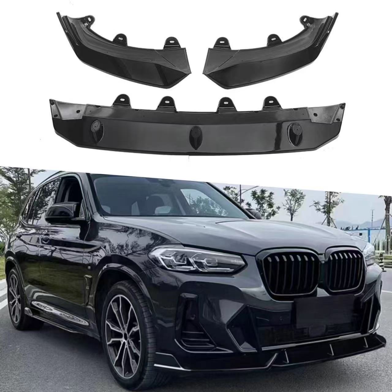Front bumper lip for BMW X3 G01 (22-24 models) Sports Line, 3-piece, ABS material,Kaquanfei,Front bumper lip for BMW X3 G01 (22-24 models) Sports Line, 3-piece, ABS material