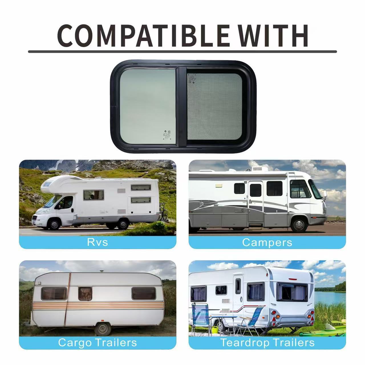 RV American-style camper windows, camping windows, sliding windows with mesh screens, available in various specifications,Kaquanfei,RV American-style camper windows, camping windows, sliding windows with mesh screens, available in various specifications
