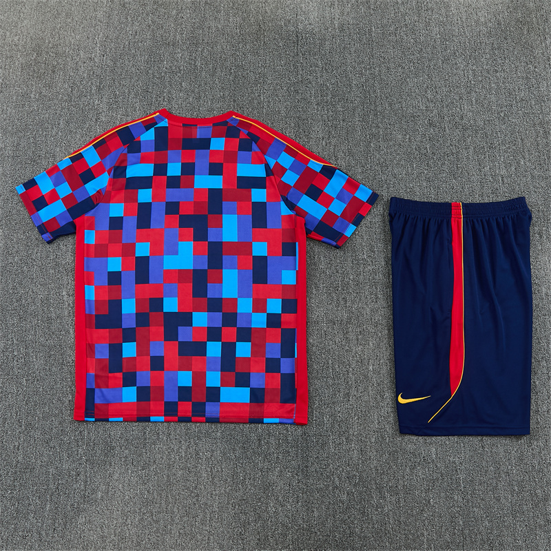 2026 27 Barcelona Red-Blue Short Sleeve Football Tracksuit Adults and Kids(Camouflage)