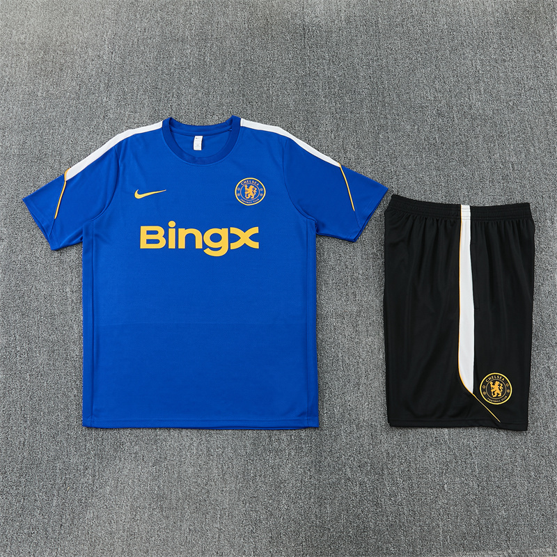 2026 27 Chelsea Variegated Blue Short Sleeve PSG Football Tracksuit for Adults and Kids
